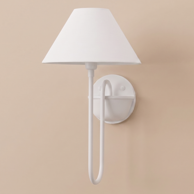 White Wall Sconce, Modern Wall Lamp, Minimalist Wall Light, White Fabric Shade, Sculptural Sconce, Contemporary Bedroom Lighting design