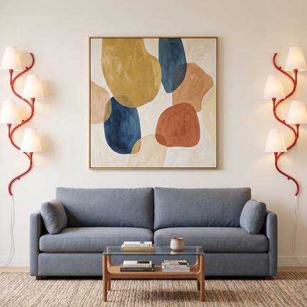 Modern Red Vertical 4-Light Wall Sconce, Curved Contemporary Wall Lamp with White Shades, Luxury Staircase Hallway Lighting Fixture