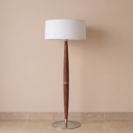 Floor Lamp Modern Wooden, Mid Century Modern Standing Lamp with White Drum Shade, Scandinavian Living Room Bedroom Lighting Lamp Home Decor.