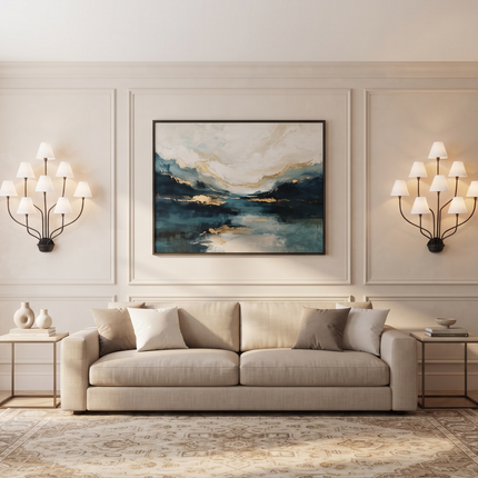 8 Light Wall Sconce, Black Wall Lamp, Large Statement Sconce, White Fabric Shades, Modern Chandelier Wall Light, Living Room Lighting