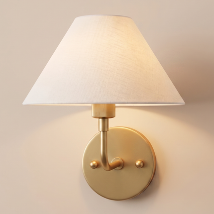Wall Sconce Modern Brass Light, White Fabric Shade Wall Lamp, Contemporary Bedside Reading Light, Luxury Bedroom Hallway Accent Wall Sconce