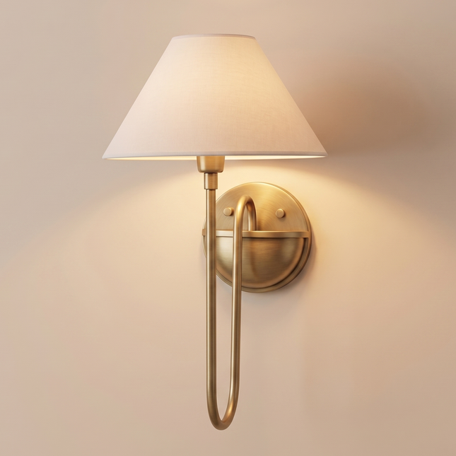 Wall Sconce with Antique Brass Linen Shade, Modern Bedside Wall Light, Elegant Hotel Lighting Fixture, Luxury Bedroom Reading Handcraft Lamp