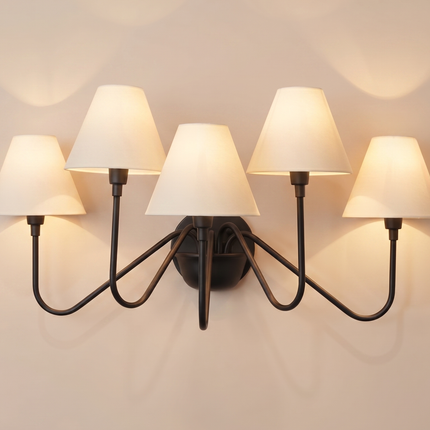 Matte Black 5 Light Wall Sconce, Modern Wall Lamp, Sculptural Wall Light, Black & White Shade Lighting, Statement Home Décor designing lamp.