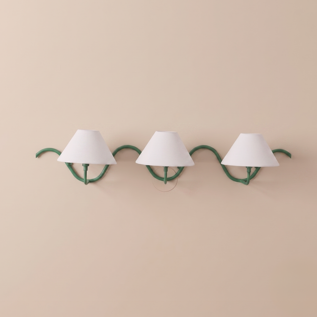 Green Wall Sconce, 3 Light Wall Lamp, Modern Wall Light, Sculptural Sconce, White Shade Lighting, Statement Green Home Decor interior design
