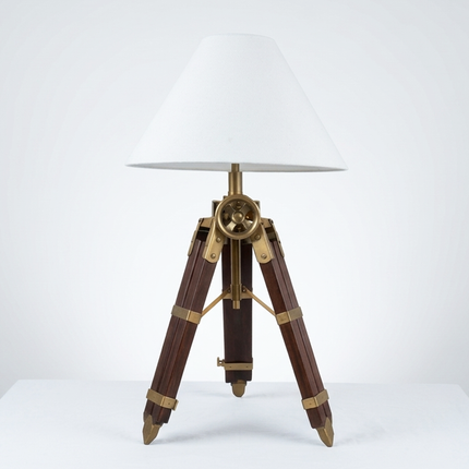 Table Tripod Lamp Vintage Wooden Brass Nautical Table Light Handmade Retro Bedside Lamp for Office Desk Living Room Home Decor