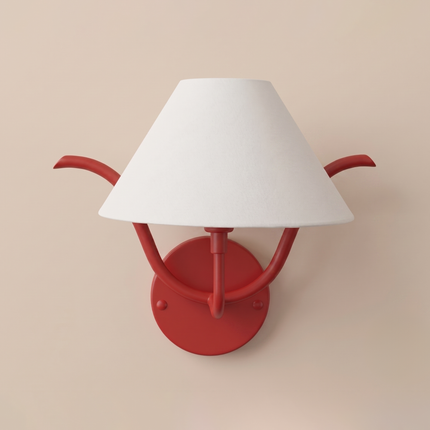Red Wall Sconce, Modern Red Wall Lamp, White Fabric Shade Sconce, Colorful Wall Light, Mid Century Wall Lamp, Bedroom Lighting, Home Decor