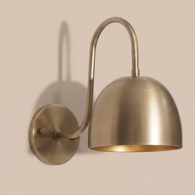Antique Brass Wall Sconce, Dome Shade Wall Light, Modern Brass Sconce, Mid Century Wall Lamp, Bedroom Lighting, Living Room Light Décor