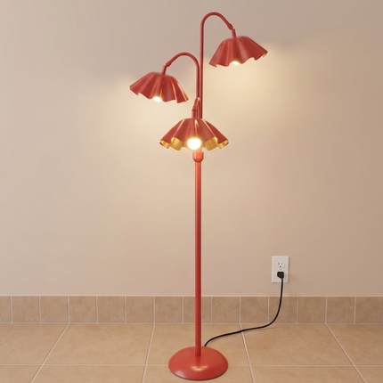 Floor Lamp in Red Flower, 3-Light Floral Stand Lightings, Scandinavian Modern Lighting, Perfect for living rooms, bedrooms, reading nooks.
