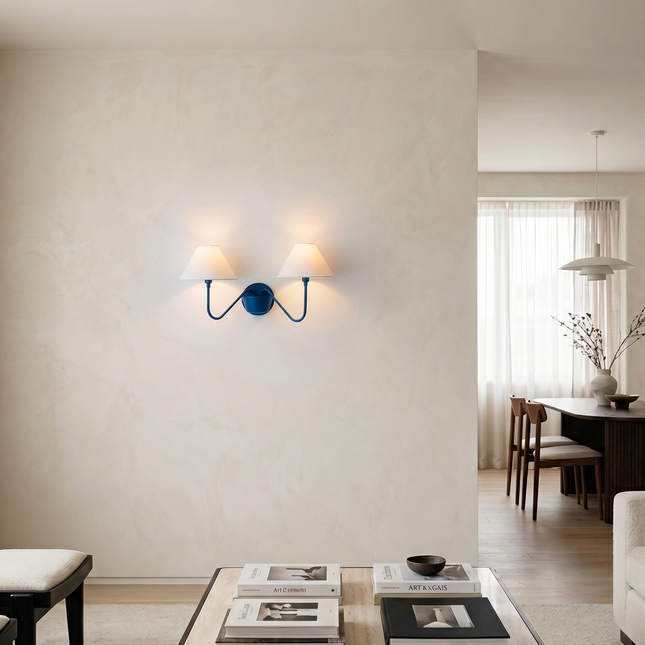 Wall Light Deep Blue Modern Double Shade Sconce, Minimalist Nordic Designer Wall Fixture for Luxury Bedroom & Contemporary Home Interiors
