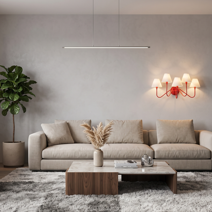Red 5 Light Wall Sconce, Modern Colorful Wall Lamp with White Shades, Statement Wall Lighting, Contemporary Bedroom and Living Room Light