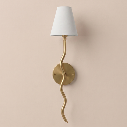 Wall Sconce Gold Brass, Modern Twisted Wall Lamp White Fabric Shade, Scandinavian Bedroom and Living Room, Hallway,Entryway Lighting Fixture