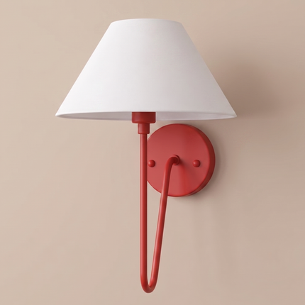 Wall Sconce Red Modern Light, White Fabric Shade Wall Lamp, Contemporary Bedside Reading Light, Luxury Bedroom Hallway Accent Lighting.