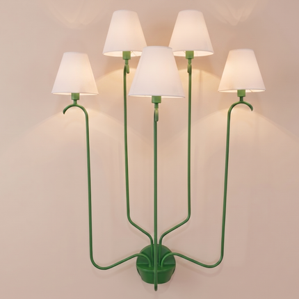 Wall Sconce Modern Green Multi Arm – Wall Lamp with White Fabric Shades | Wall Lighting Fixture for Bedroom Living Room Hallway Decor design