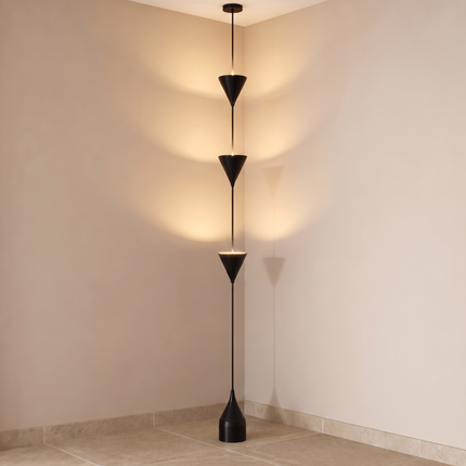 Floor Lamp Modern Matte Black Corner, Contemporary Triple Cone Standing Lamp, Scandinavian Minimalist Light for Living Room Bedroom Decor.