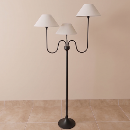 Floor Lamp Modern Matte Black 3 Light Curved Arms & White Shades, Contemporary Standing Lamp for Living Room, Bedroom, Reading Corner Decor.