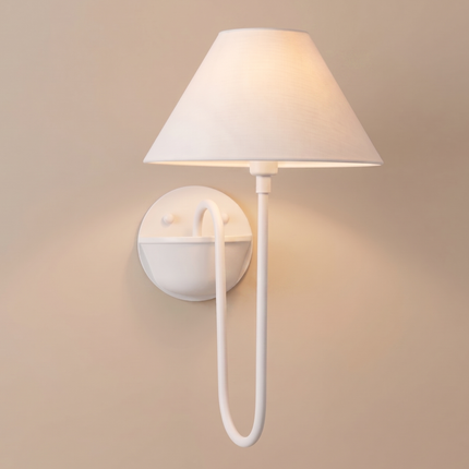 Wall Sconce Modern White with Fabric Shade, Minimalist Bedroom Wall Lamp, Scandinavian Bedside Light Fixture, Contemporary Hallway Lighting