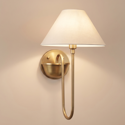 Wall Sconce with Antique Brass Linen Shade, Modern Bedside Wall Light, Elegant Hotel Lighting Fixture, Luxury Bedroom Reading Handcraft Lamp