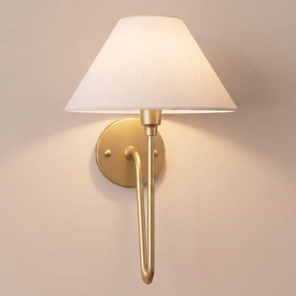 Gold Brass Wall Sconce, Modern Wall Lamp with White Shade, Mid Century Bedroom Wall Light, Luxury Brass Sconce, Bedside Home Lighting Décor.