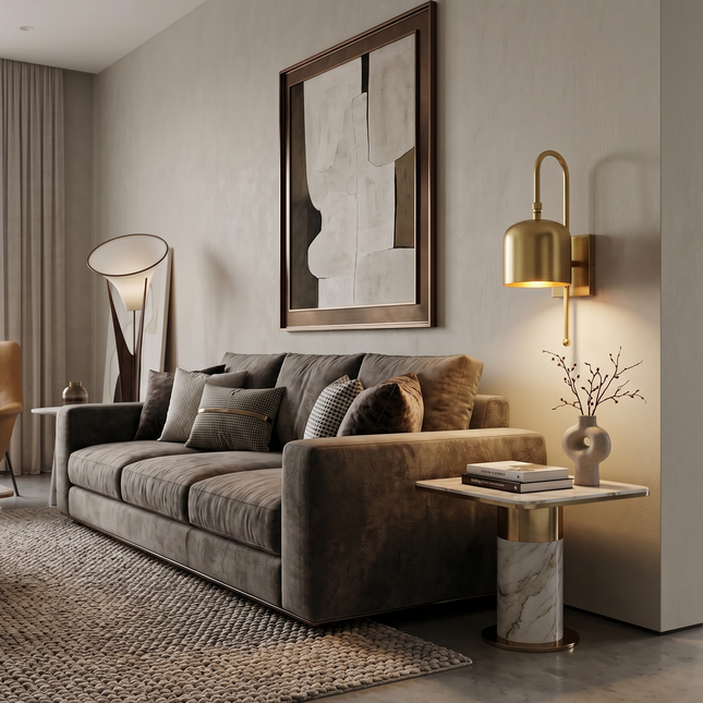Modern Brass Wall Sconce, Swing Arm Wall Light, Adjustable Bedside Lamp, Vintage Gold Reading Light, Handmade Wall Elegant Hardwired Light.