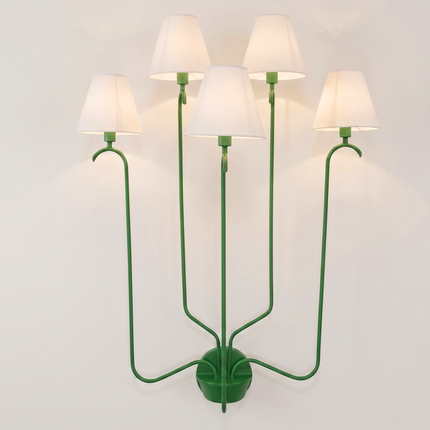 Wall Sconce Modern Green Multi Arm – Wall Lamp with White Fabric Shades | Wall Lighting Fixture for Bedroom Living Room Hallway Decor