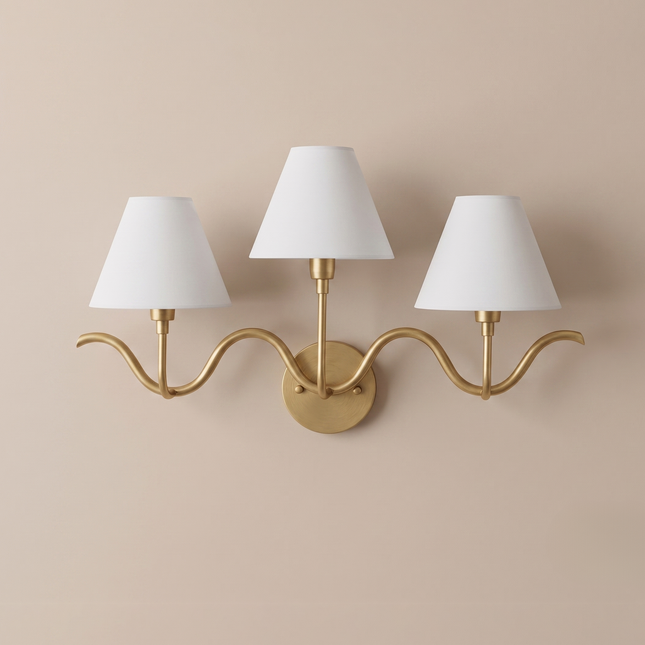 Wall Light – Antique brass Three Light Wall Sconce, Elegant Modern Wave Design Luxury Wall Fixture for Hallway, Bedroom & Hotel Decor design