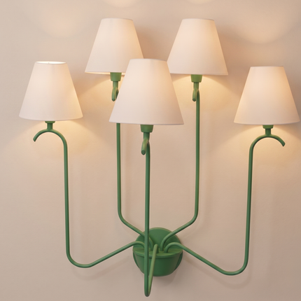 Green 5 Light Wall Sconce, Decorative Multi Arm Wall Lamp with White Shades, Modern Indoor Bedroom Living Room Lighting Fixture Home Lights