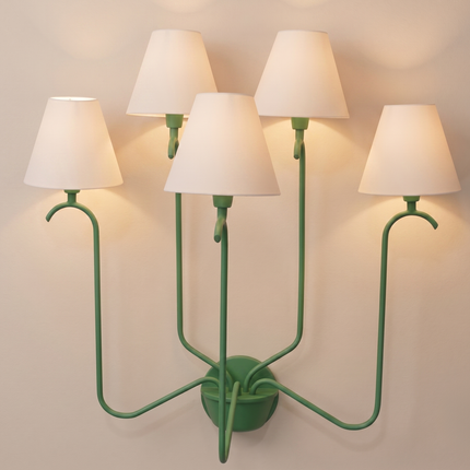 Green 5 Light Wall Sconce, Decorative Multi Arm Wall Lamp with White Shades, Modern Indoor Bedroom Living Room Lighting Fixture Home Lights