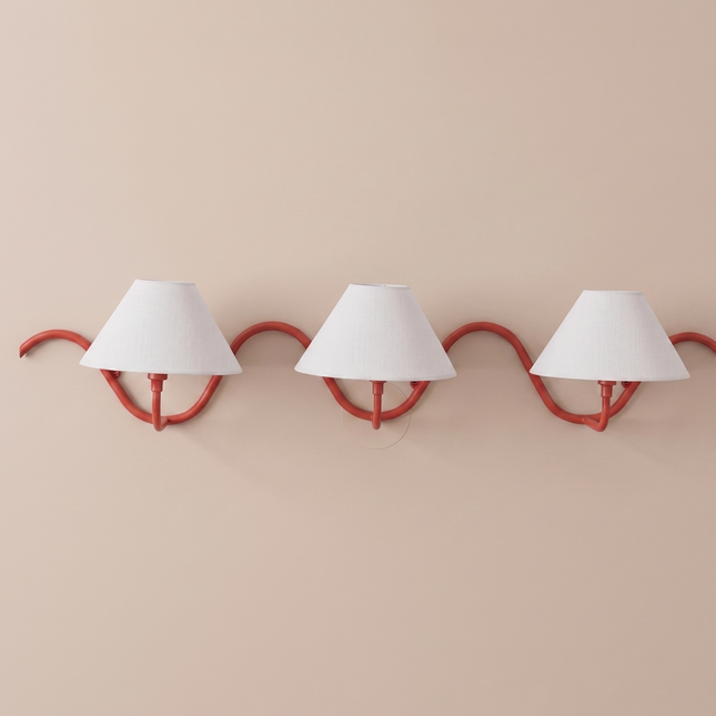 Wall Light – Contemporary Red Curved Triple Arm Wall Sconce, Artistic Modern Lighting Fixture for Luxury Interior for Bedroom, Living Room