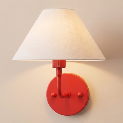 Wall Sconce Light Red, White Fabric Shade Wall Lamp, Contemporary Bedside Reading Light, Corner Lamp Luxury Bedroom Hallway Accent Lighting.