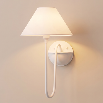 Wall Sconce Modern White with Fabric Shade, Minimalist Bedroom Wall Lamp, Scandinavian Bedside Light Fixture, Contemporary Hallway Lighting