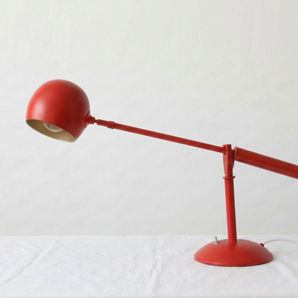 Table Lamp – Modern Red Adjustable Arm Desk Lamp with Dome Metal Shade | Contemporary Industrial Task Lighting for Office and Study Room