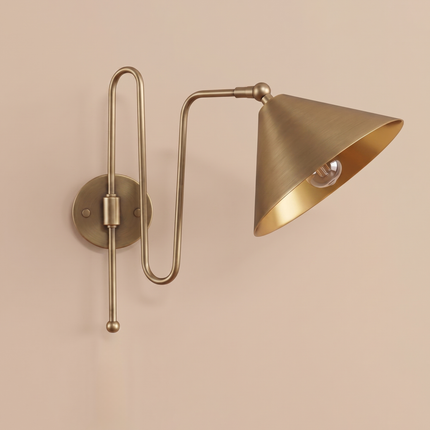 Antique Brass Cone Wall Lamp – Modern Industrial Wall Sconce | Mid Century Bedroom & Living Room Lighting Fixture living rooms, bedrooms