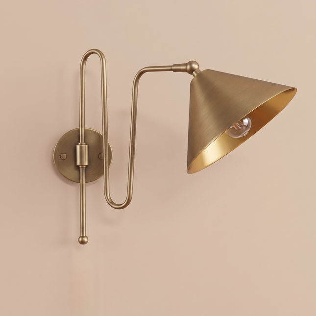 Antique Brass Cone Wall Lamp – Modern Industrial Wall Sconce | Mid Century Bedroom & Living Room Lighting Fixture living rooms, bedrooms