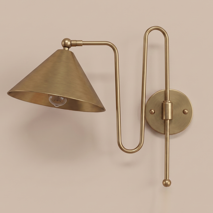Antique Brass Cone Wall Lamp – Modern Industrial Wall Sconce | Mid Century Bedroom & Living Room Lighting Fixture living rooms, bedrooms