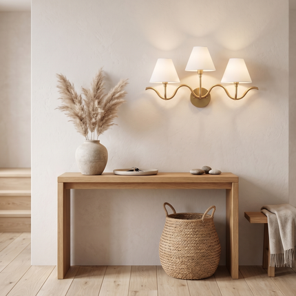 Wall Light – Antique brass Three Light Wall Sconce, Elegant Modern Wave Design Luxury Wall Fixture for Hallway, Bedroom & Hotel Decor design