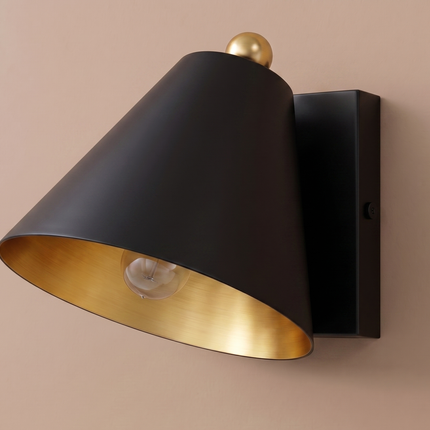 Wall Sconce Matte Black, Gold Interior Cone Shade Modern Minimalist Wall Light, Bedroom Reading Lamp, Hallway Sconce, Luxury Accent Lighting