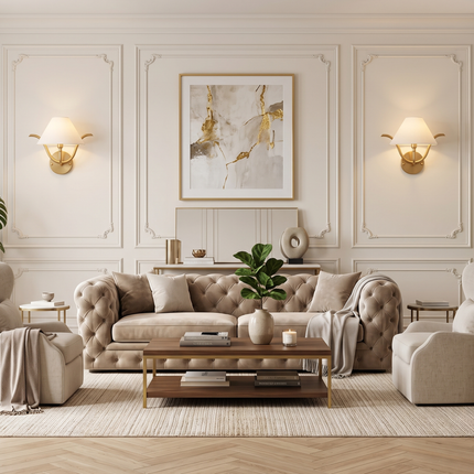 Gold Wall Sconce, Modern Wall Light, White Shade Wall Lamp, Brass Sconce, Sculptural Lighting, Elegant Bedroom & LivingRoom Decor designlamp