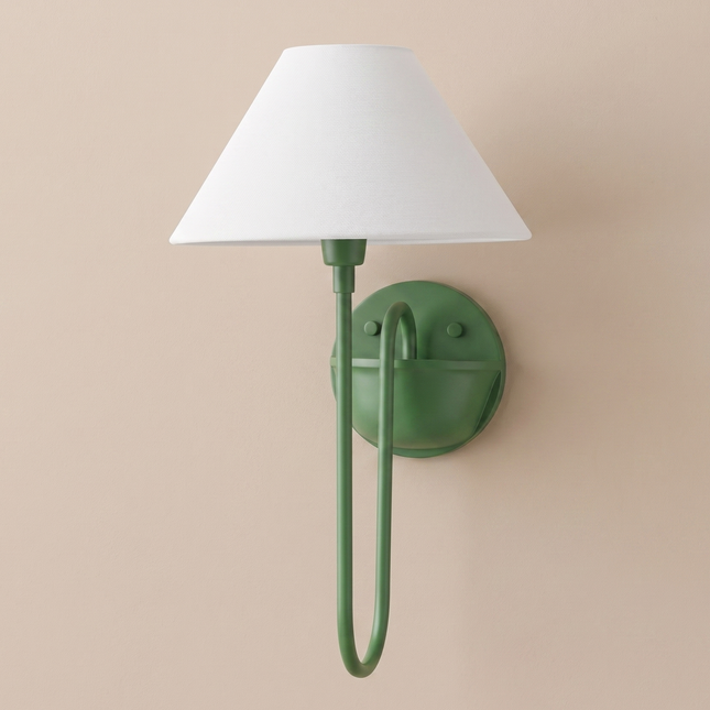 Green Wall Sconce, Modern Wall Lamp, White Shade Wall Light, Minimalist Sconce, Contemporary Bedroom Lighting, Decorative Wall Fixture lamp