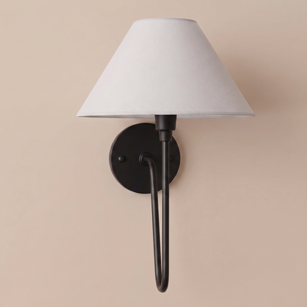 Wall Sconce Light with Modern Matte Black Finish, White Fabric Shade Lamp, Minimalist Bedside Reading Light Luxury Bedroom Hallway Lighting