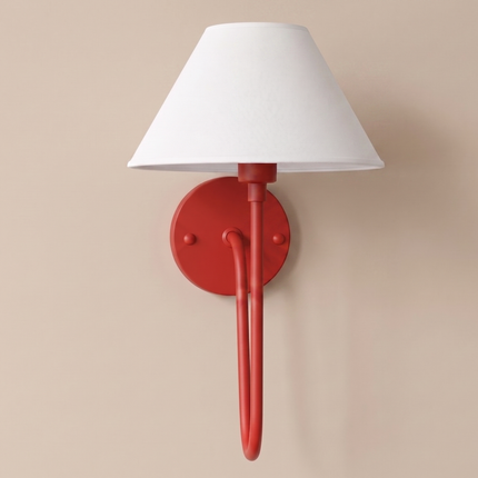 Wall Sconce Red Modern Light, White Fabric Shade Wall Lamp, Contemporary Bedside Reading Light, Luxury Bedroom Hallway Accent Lighting.