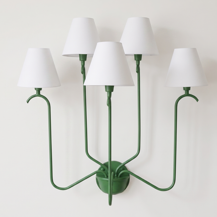 Modern Green Wall Sconce – Luxury Multi Arm Wall Lamp with White Fabric Shades | Contemporary Designer Lighting Fixture