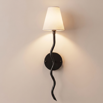 Modern Black Twisted Wall Sconce, Sculptural Single Wall Lamp with White Shade, Luxury Bedroom, living room, Entryway, Hallway Lighting