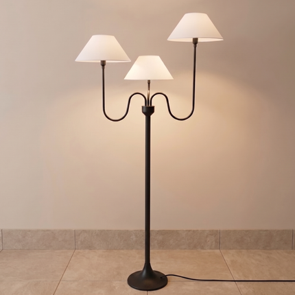 Floor Lamp Modern Matte Black 3 Light Curved Arms & White Shades, Contemporary Standing Lamp for Living Room, Bedroom, Reading Corner Decor.