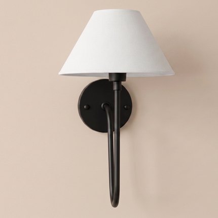 Wall Sconce Light with Modern Matte Black Finish, White Fabric Shade Lamp, Minimalist Bedside Reading Light Luxury Bedroom Hallway Lighting