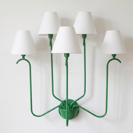 Modern Green Wall Sconce – Luxury Multi Arm Wall Lamp with White Fabric Shades | Contemporary Designer Lighting Fixture