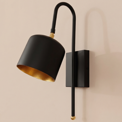 Wall Sconce Matte Black with Gold Interior Shade Modern Luxe Wall Light, Contemporary Cylinder Sconce, Bedroom Lighting, Hallway Accent Lamp
