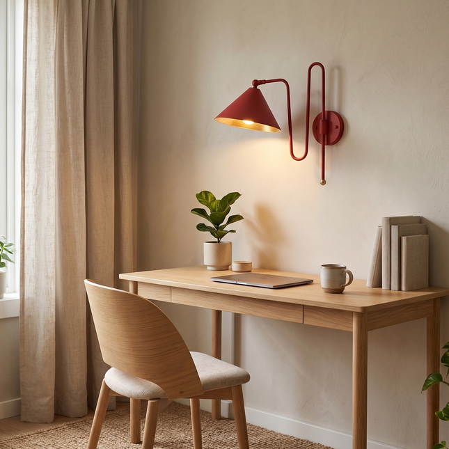 Red Wall Sconce, Modern Red Wall Lamp, Red Wall Light, Sculptural Wall Sconce, Mid Century Wall Lamp, Bedroom Lighting, Statement Sconce