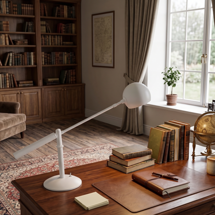 Table Lamp – Scandinavian White Adjustable Table Lamp with Modern Dome Shade | Minimal Contemporary Desk and Bedside Lighting