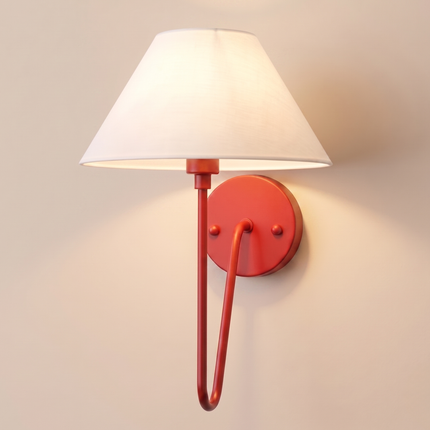 Wall Sconce Red Modern Light, White Fabric Shade Wall Lamp, Contemporary Bedside Reading Light, Luxury Bedroom Hallway Accent Lighting.