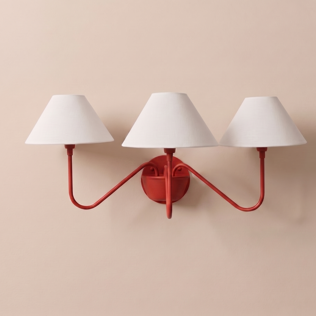 Wall Light – Artistic Red Triple Cone Shade Wall Sconce Contemporary Luxury Designer Lighting Fixture Modern Interiors Lighting LivingRoom